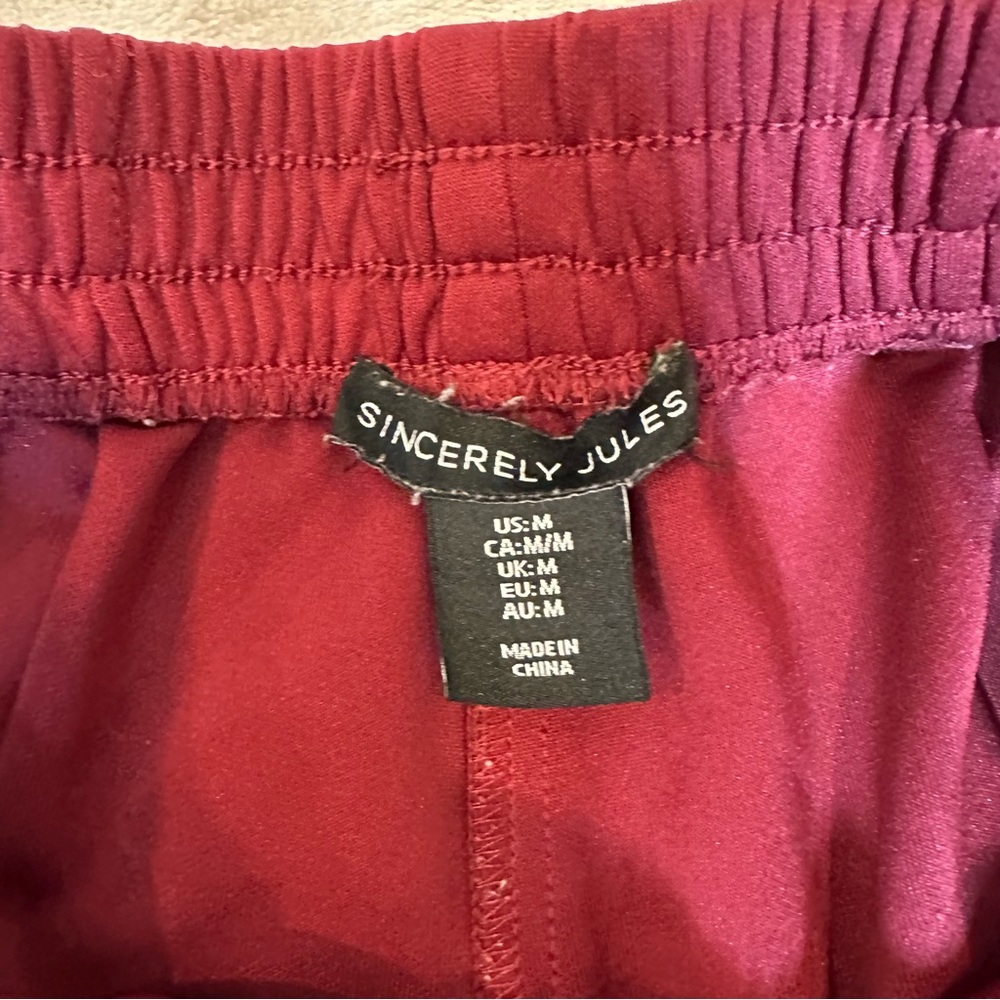 Sincerely Jules Maroon & White Side Stripe Pintuck Track Pants Sz M Sporty Chic - Picture 6 of 6